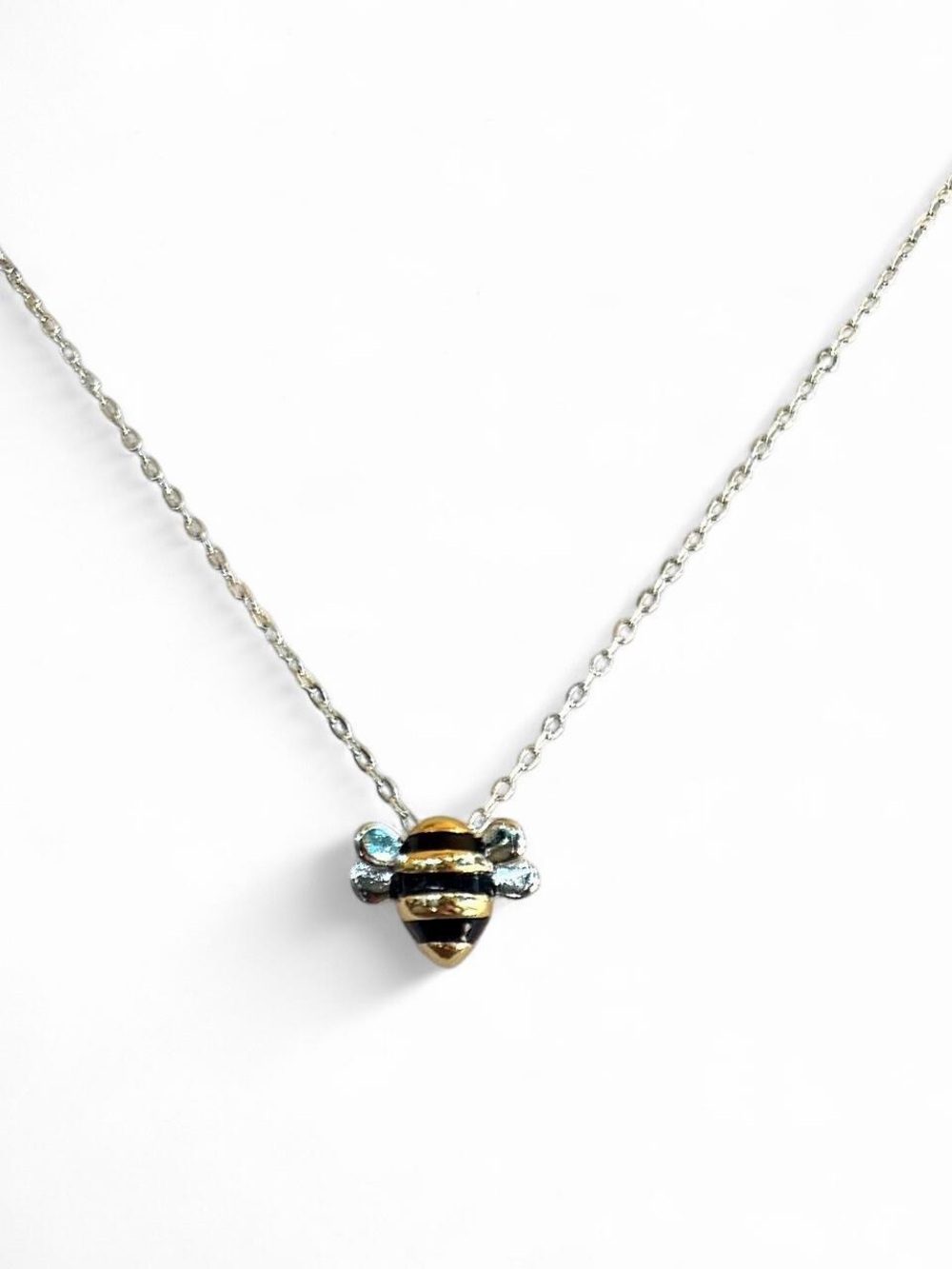 Honey Bee Sterling Silver Bumblebee Necklace With Gold Black Accents